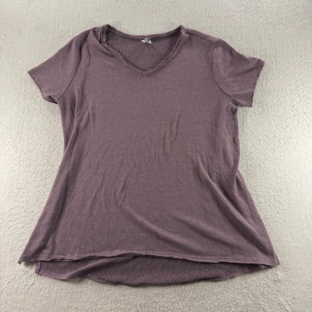 Mudd Womens V-Neck‎ T-Shirt Small Purple Short Sleeve Raw Hem Relaxed Fit Summer